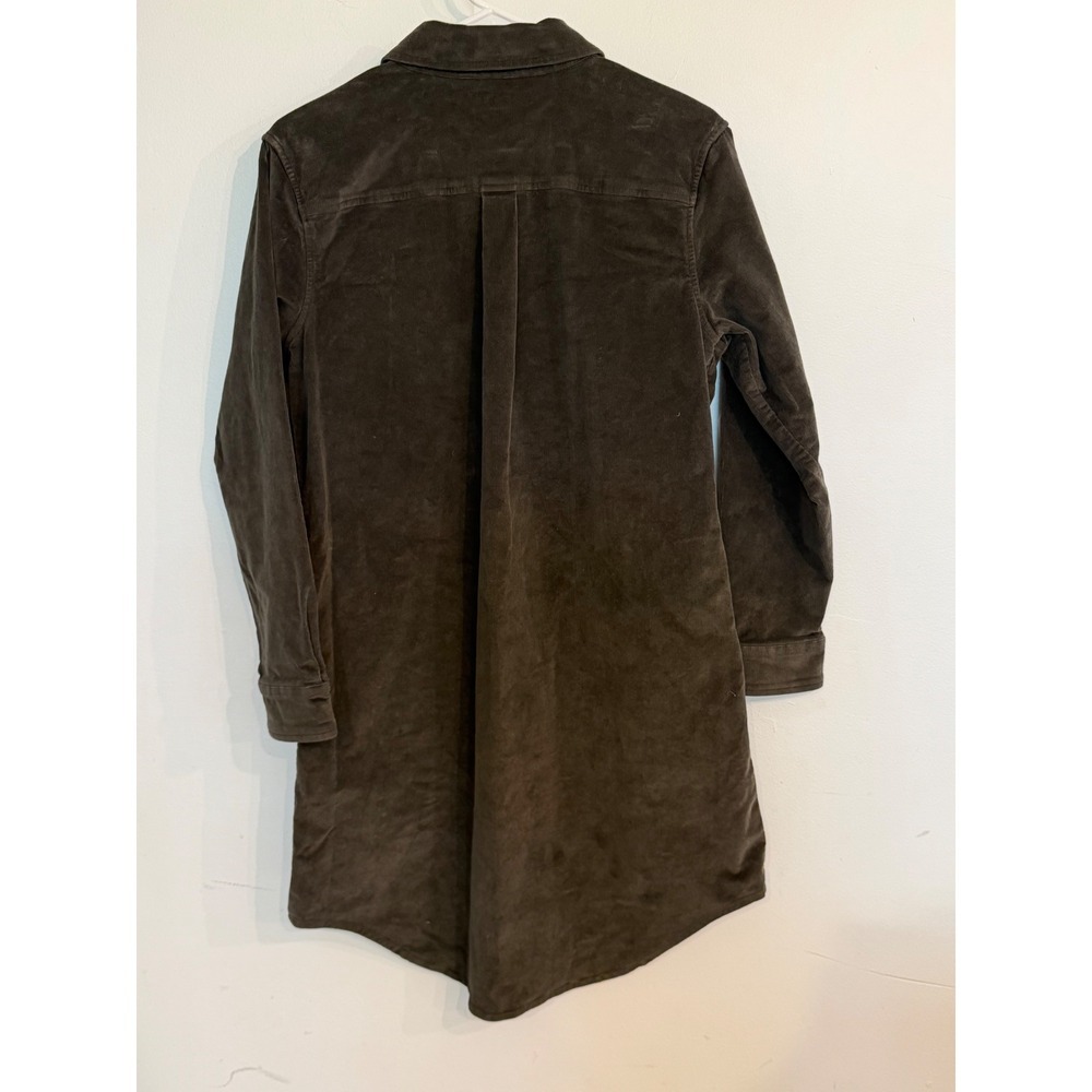 L.L.Bean Heritage Corduroy Shirt Dress Olive Brown Cotton Lyocell Small Petite - Picture 2 of 8